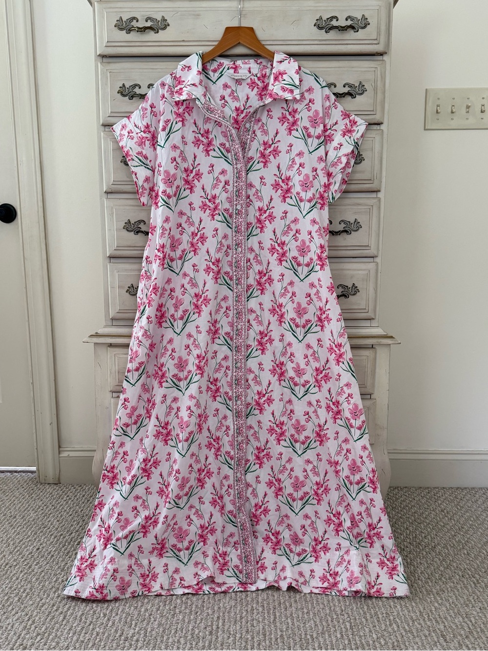 Crown & Ivy Pink Boho Floral Cotton Pocketed Midi Dress - Picture 2 of 6